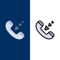 Call Communication Incoming Phone  Icons Flat and Line Filled Icon Set Vector Blue Background