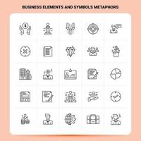 OutLine 25 business elements and symbols metaphors Icon set Vector Line Style Design Black Icons Set Linear pictogram pack Web and Mobile Business ideas design Vector Illustration