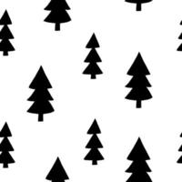 christmas tree seamless pattern hand drawn in doodle style. silhouette, simple, minimalism, monochrome, scandinavian. wallpaper, wrapping paper, textiles background vector