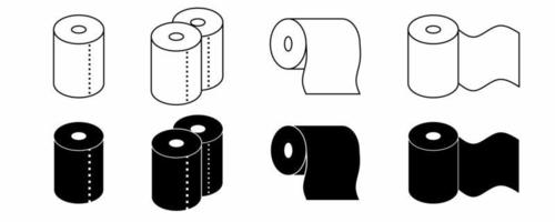 toilet paper tissue icon set isolated on white background.outline silhouette toilet paper icon set with different style vector