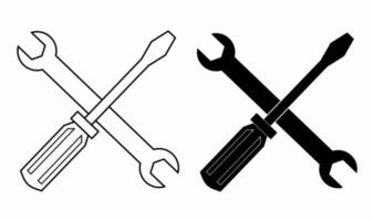 outline silhouette cross wrench screwdriver icon set isolated on white background vector