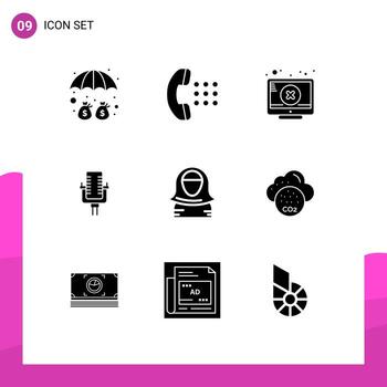 Set of 9 Modern UI Icons Symbols Signs for avatar song screen record microphone Editable Vector Design Elements