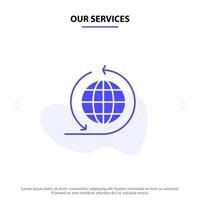 nuestros servicios negocio global red comercial icono de glifo sólido global plantilla de tarjeta web vector