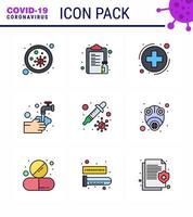 9 Filled Line Flat Color Set of corona virus epidemic icons such as water medical vaccine hands healthcare viral coronavirus 2019nov disease Vector Design Elements