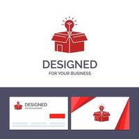 tarjeta de visita creativa y caja de plantilla de logotipo idea de negocio solución bombilla vector ilustración