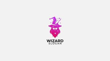 old man magician with beard line logo symbol icon wizard vector graphic design