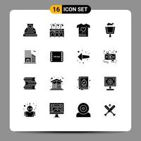 paquete de 16 signos y símbolos de glifos sólidos modernos para medios de impresión web, como elementos de diseño de vectores editables de construcción de bienes raíces de amor final de película