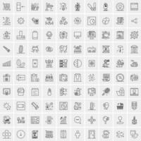 paquete de 100 iconos de líneas universales para móviles y web vector