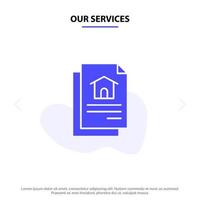 Our Services File Document House Solid Glyph Icon Web card Template vector