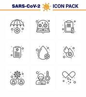 9 Line Coronavirus Covid19 Icon pack such as drop report clipboard patient chart medicine viral coronavirus 2019nov disease Vector Design Elements