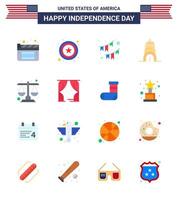4th July USA Happy Independence Day Icon Symbols Group of 16 Modern Flats of scale justice decoration court building Editable USA Day Vector Design Elements