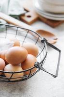 Basket of fresh brown eggs