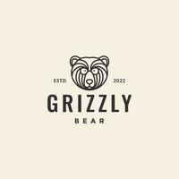 cabeza osito grizzly línea minimalista hipster vintage logo diseño vector