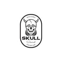 skull with horn smile line minimal badge vintage logo design vector