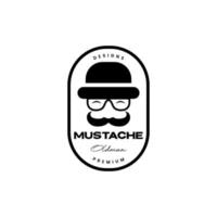 cara sonrisa hombre bigote fresco bagde vintage logo diseño vector