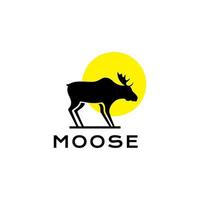 moose with sunset simple modern silhouette logo design vector