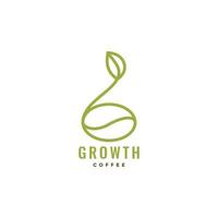vector de diseño de logotipo minimalista de línea de hoja de crecimiento verde de grano de café