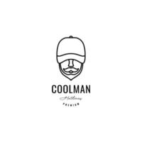 cool man mustache and hat line minimal logo design vector