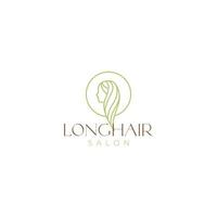vista lateral mujer cuidado del cabello largo diseño de logotipo minimalista vector