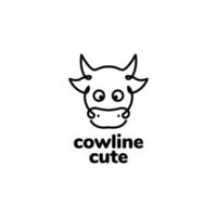 head cute cow continuous line logo design vector
