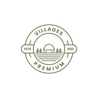 village home with fied farm badge vintage logo design vector