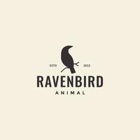 raven bird with twig tree hipster vintage logo design vector