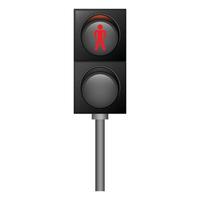 Stop red pedestrian traffic lights icon, realistic style vector