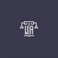 wa monograma inicial para logotipo de bufete de abogados con imagen vectorial de escalas vector