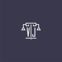 VJ initial monogram for lawfirm logo with scales vector image