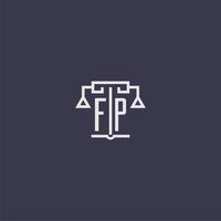 monograma inicial fp para logotipo de bufete de abogados con imagen vectorial de escalas vector