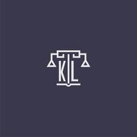 KL initial monogram for lawfirm logo with scales vector image