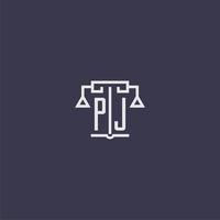 monograma inicial pj para logotipo de bufete de abogados con imagen vectorial de escalas vector