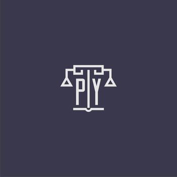 PY initial monogram for lawfirm logo with scales vector image