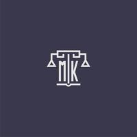 MK initial monogram for lawfirm logo with scales vector image