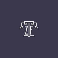 monograma inicial zf para logotipo de bufete de abogados con imagen vectorial de escalas vector