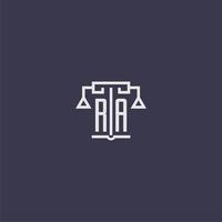 RA initial monogram for lawfirm logo with scales vector image