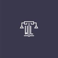 monograma inicial wl para logotipo de bufete de abogados con imagen vectorial de escalas vector
