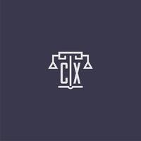 CX initial monogram for lawfirm logo with scales vector image