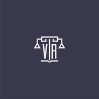 monograma inicial vr para logotipo de bufete de abogados con imagen vectorial de escalas vector