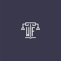 monograma inicial wf para logotipo de bufete de abogados con imagen vectorial de escalas vector