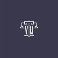 vw monograma inicial para logotipo de bufete de abogados con imagen vectorial de escalas vector