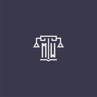 mw monograma inicial para logotipo de bufete de abogados con imagen vectorial de escalas vector
