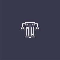 MW initial monogram for lawfirm logo with scales vector image