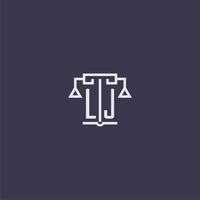 LJ initial monogram for lawfirm logo with scales vector image