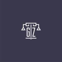 monograma inicial gz para logotipo de bufete de abogados con imagen vectorial de escalas vector