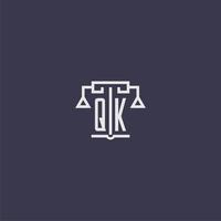 QK initial monogram for lawfirm logo with scales vector image