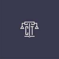 CT initial monogram for lawfirm logo with scales vector image