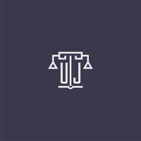 monograma inicial uj para logotipo de bufete de abogados con imagen vectorial de escalas vector