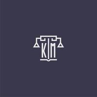 KM initial monogram for lawfirm logo with scales vector image