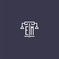 EM initial monogram for lawfirm logo with scales vector image